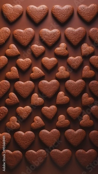 Fototapeta Heart shaped chocolate cookies frame top view chocolate biscuits isolated on a brown background