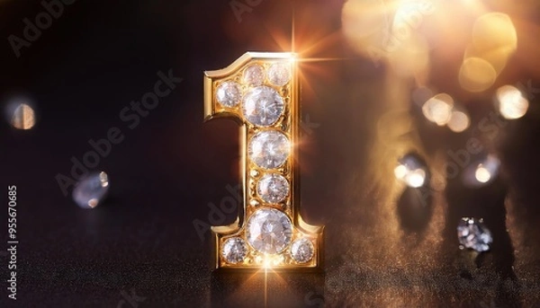 Obraz Golden Number One Pendant with Diamonds
