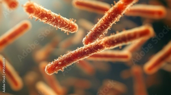 Fototapeta High-resolution image of Mycobacterium tuberculosis bacteria under a microscope, with their rod-like structure and waxy cell wall 