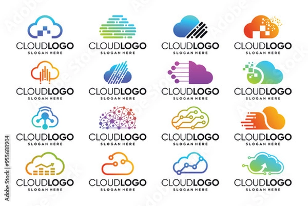 Fototapeta Cloud data technology logo design collection