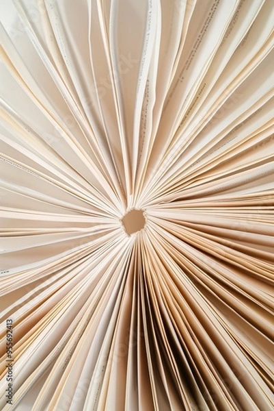 Fototapeta Close-up of open book pages forming a circular pattern, abstract background