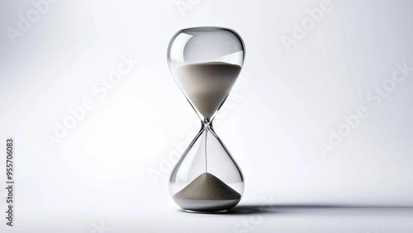 Fototapeta Hourglass on a white background. Close-up of an hourglass with sand and copy space on a light background. Sands of Time. Hourglass. Flow of Time. Hourglass. Time concept