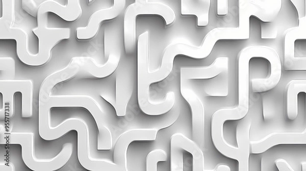 Obraz White pattern with simple labyrinth shapes, abstract background. Labyrinth. Illustration