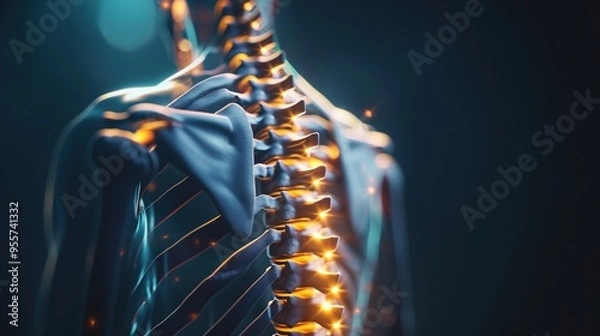 Fototapeta Glowing Human Spine with Visible Ribs and Shoulder Blade