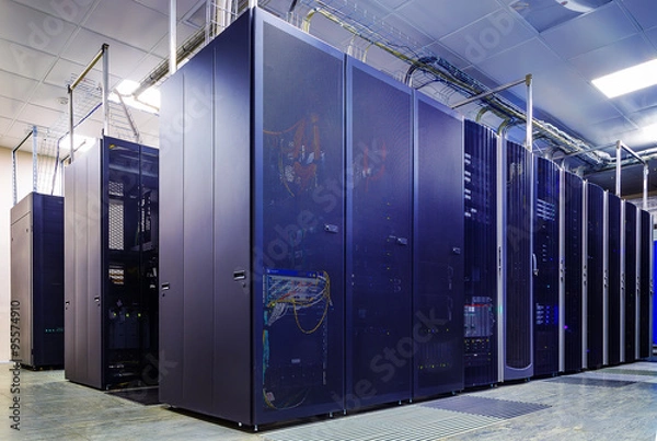 Fototapeta room with rows of server hardware in the data center