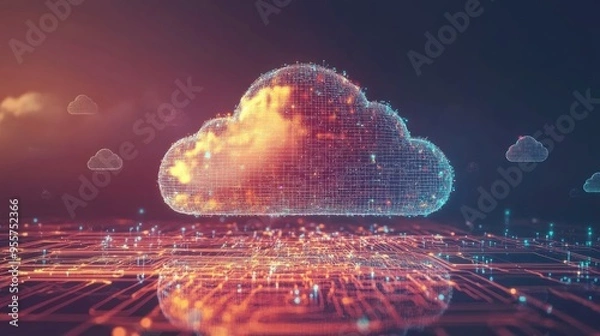 Fototapeta Futuristic Cloud Computing Concept with Digital Data Connections