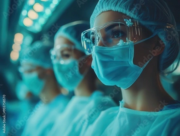 Fototapeta Healthcare system with doctors and nurses working together, collaborative style, sharp focus, soft lighting, high detail