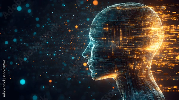 Fototapeta AI Art Human Head Circuitry Concept