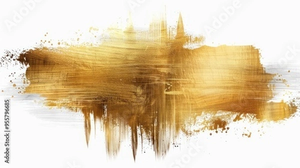 Fototapeta Gold shiny glowing rectangle frame with golden brush strokes isolated on white background. Golden luxury line border for invitation, card, sale, fashion, wedding, photo etc. Vector illustration,