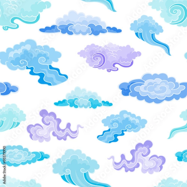 Obraz Cartoon Color Clouds Seamless Pattern. Background with various v