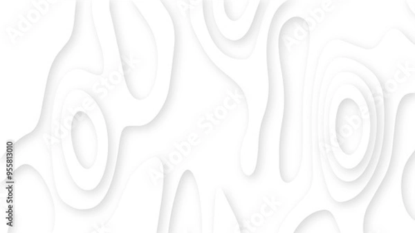 Fototapeta Abstract White 3d origami or cut paper topographic background illustration. White paper cut decoration textured with wavy layers 3d topography relief background.	
