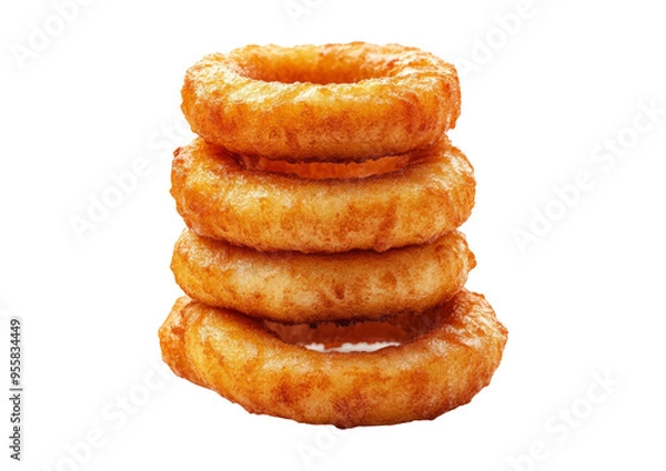Fototapeta Golden Brown Stack of Fried Onion Rings Isolated  on transparent background