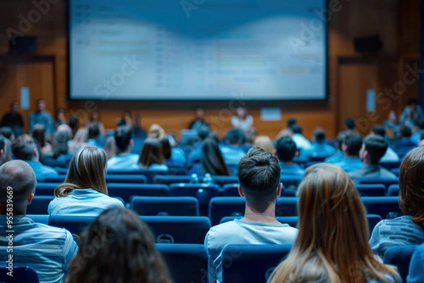 Fototapeta A large crowd of people are watching a movie in a theater, generative ai image,