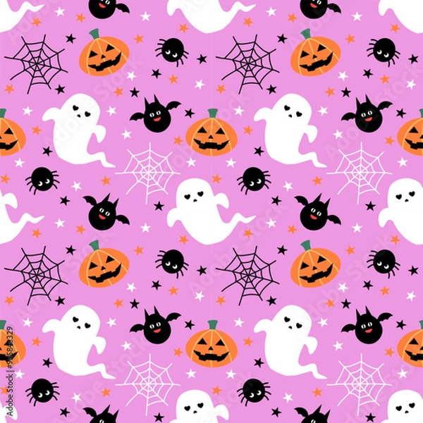Fototapeta Seamless pattern with hand drawn Halloween. Background for textile, wrapping paper, fashion, illustration.
