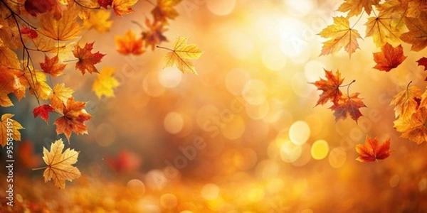 Fototapeta Abstract background with warm fall colors and blurred leaves , Autumn, background, abstract, colors, warm, fall, leaves, texture