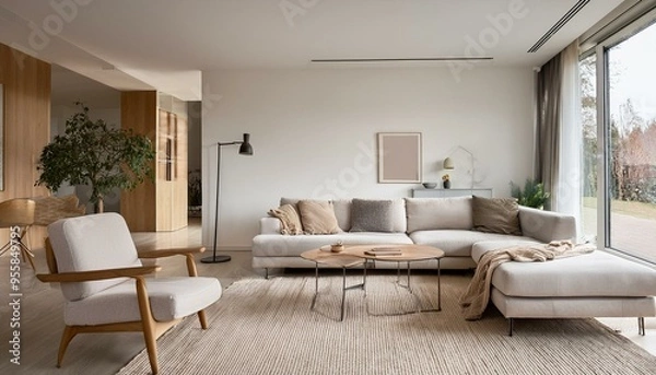 Fototapeta simple living room with clean lines and neutral color