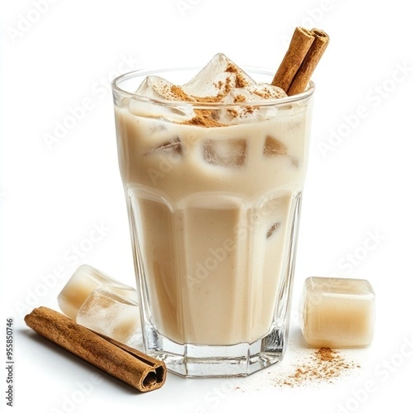Fototapeta Iced Cinnamon Coffee Drink with Ice Cubes and Cinnamon Sticks