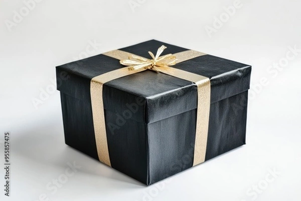 Fototapeta Fancy delivery from online shopping, black box, on white background, e-commerce style, copy-space with generative ai