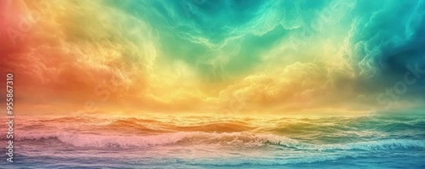 Fototapeta Bioluminescent algae bloom in coastal waters  captured in a vibrant, glowing scene with waves illuminated by the algae