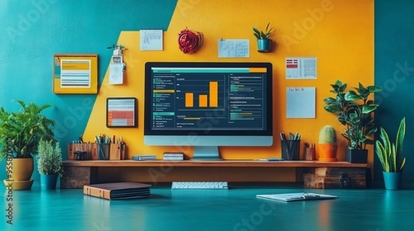Fototapeta Employee training roadmap onboarding steps skill development plans and performance goals