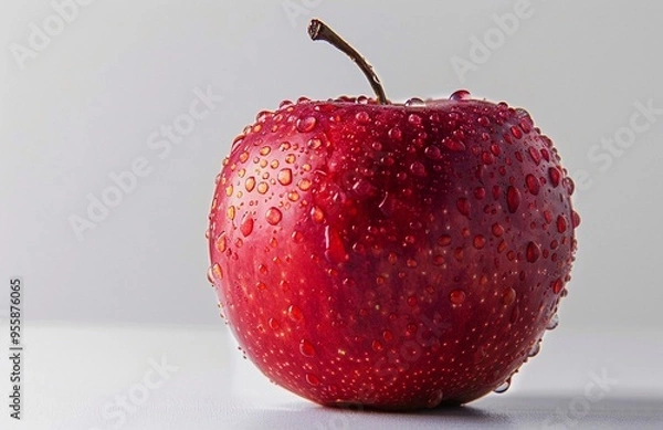 Fototapeta red apple with water drops on it, isolated on white background, copy space