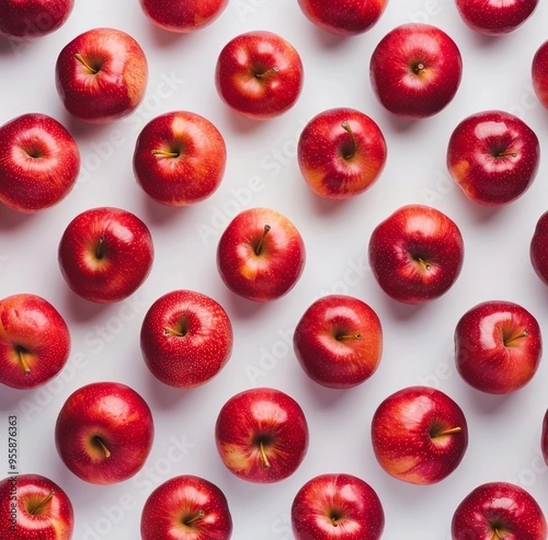 Fototapeta many fresh red apples pattern on white background