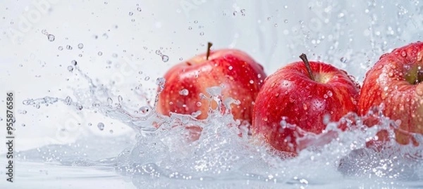 Fototapeta apples in splashes of water on white background with copy space