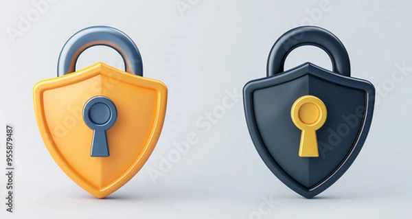 Fototapeta 3D Rendered Padlock with Shield Security Concept
