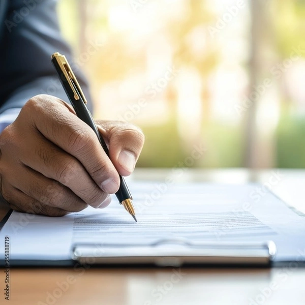 Obraz Professional working on debt negotiation paperwork, debt settlement concept