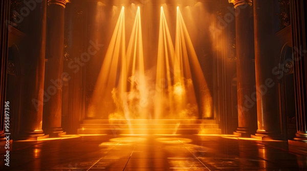 Fototapeta Elegant stage lighting with subtle gradients, warm golden tones
