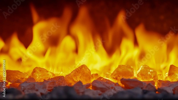Obraz  Intense Flames Engulfing Glowing Amber Coals