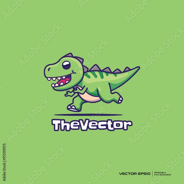 Obraz Cute dino walking logo, vector, mascot, character, cartoon, illustration, eps10
