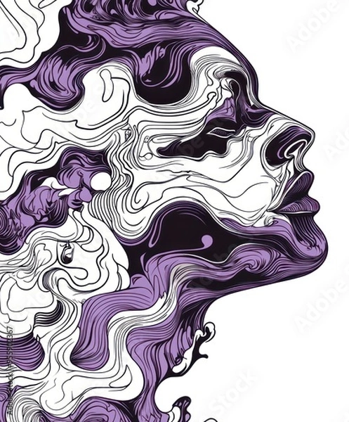 Fototapeta Abstract illustration of a face with flowing lines and vibrant colors.