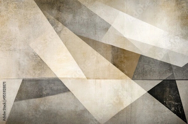 Fototapeta Geometric Design with Sharp Angles and Soft Edges in Neutral Tones on Aged Paper Texture
