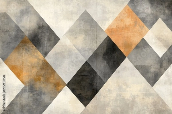Fototapeta  Abstract Geometric Pattern with Sharp Triangles in Neutral Tones on Textured Concrete Background with Copy Space