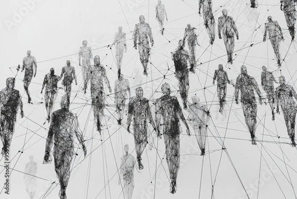 Fototapeta Simple people shapes connected by lines created with Generative AI