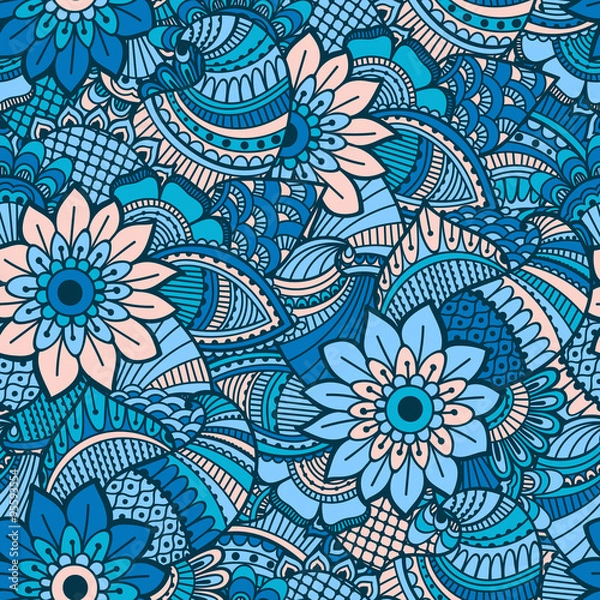 Fototapeta Hand drawn seamless pattern with floral elements. 