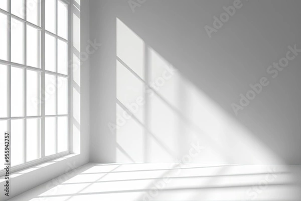 Fototapeta Wall interior background, studio and backdrops show products.with shadow from window color white and grey. background for text insertion and presentation product , ai
