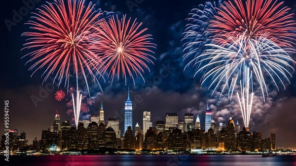 Fototapeta A grand fireworks festival in the city center