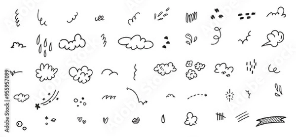 Fototapeta Hand-Drawn Scribble and Doodle Elements Set | Vector Illustration of Sketchy Clouds, Lines, and Abstract Shapes | Minimalist Design Icons for Graphic Design and Creativity