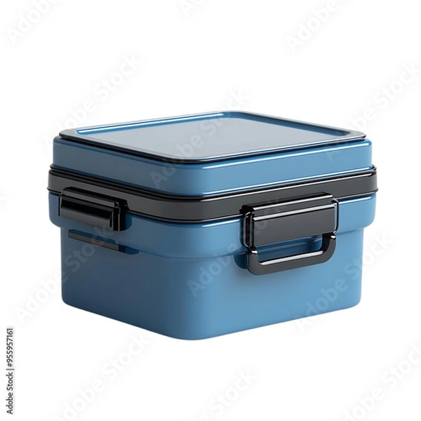 Fototapeta Blue Storage Box with Transparent Background, Ideal for Organizing and Storing Various Items,  Featuring a Secure Latch and a Durable Construction.