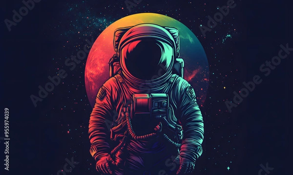 Fototapeta graphics of space, planets, and astronauts on a white background.