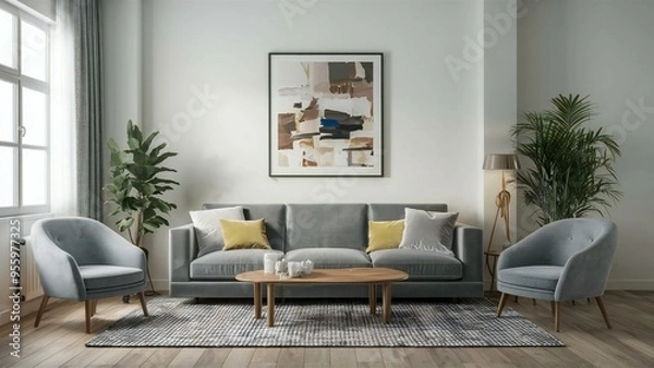 Fototapeta modern living room with fireplace
