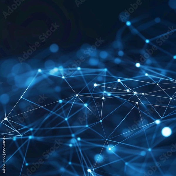 Fototapeta Abstract plexus blue geometrical shapes connection 