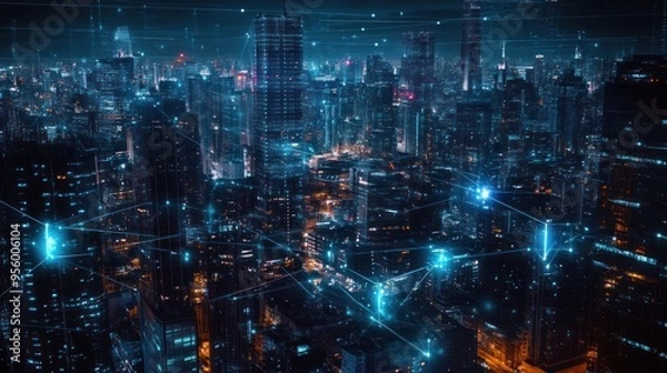 Fototapeta Cityscape with Network Connections