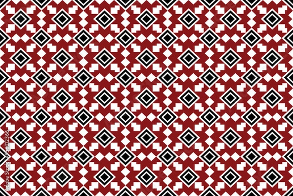 Fototapeta Red, black, white Navajo tribal vector seamless pattern. Native American ornament. Ethnic South Western decor style. Boho geometric ornament. Vector seamless pattern. Mexican blanket