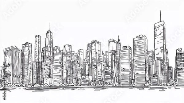Fototapeta Vector city graphics image of a skyline overlooking a cityscape
