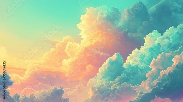 Obraz A beautiful painting showcasing a vibrant and colorful cloudy sky at sunset