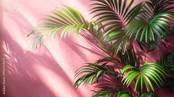 Fototapeta  soft blurred shadow of palm leaves gently cascades