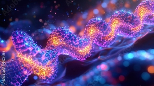 Obraz Abstract DNA Double Helix with Glowing Particles